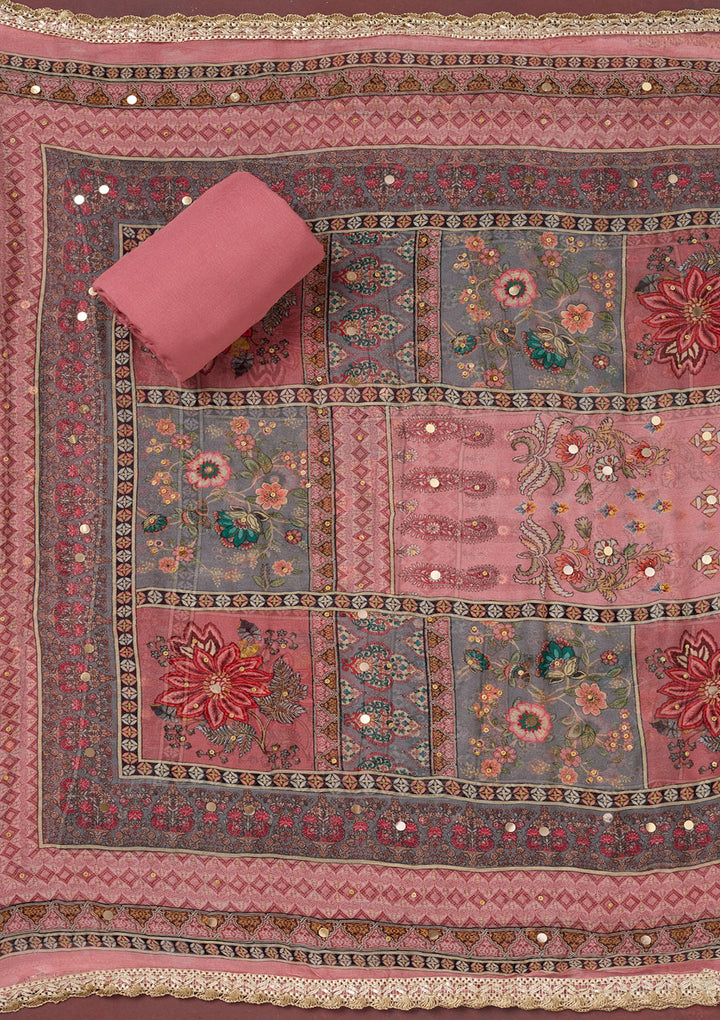 Onion Pink Cutdana Semi Crepe Unstitched Salwar Suit