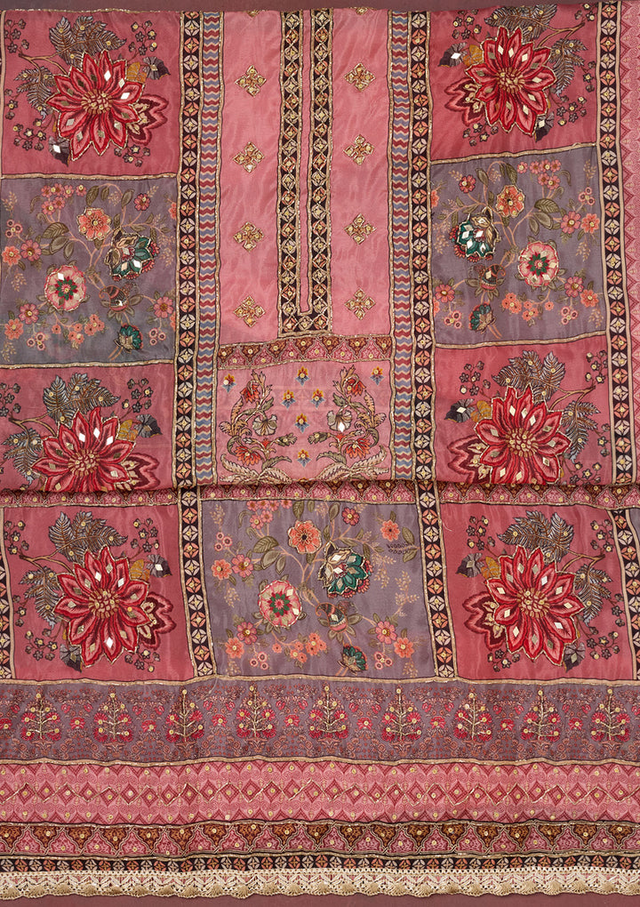 Onion Pink Cutdana Semi Crepe Unstitched Salwar Suit
