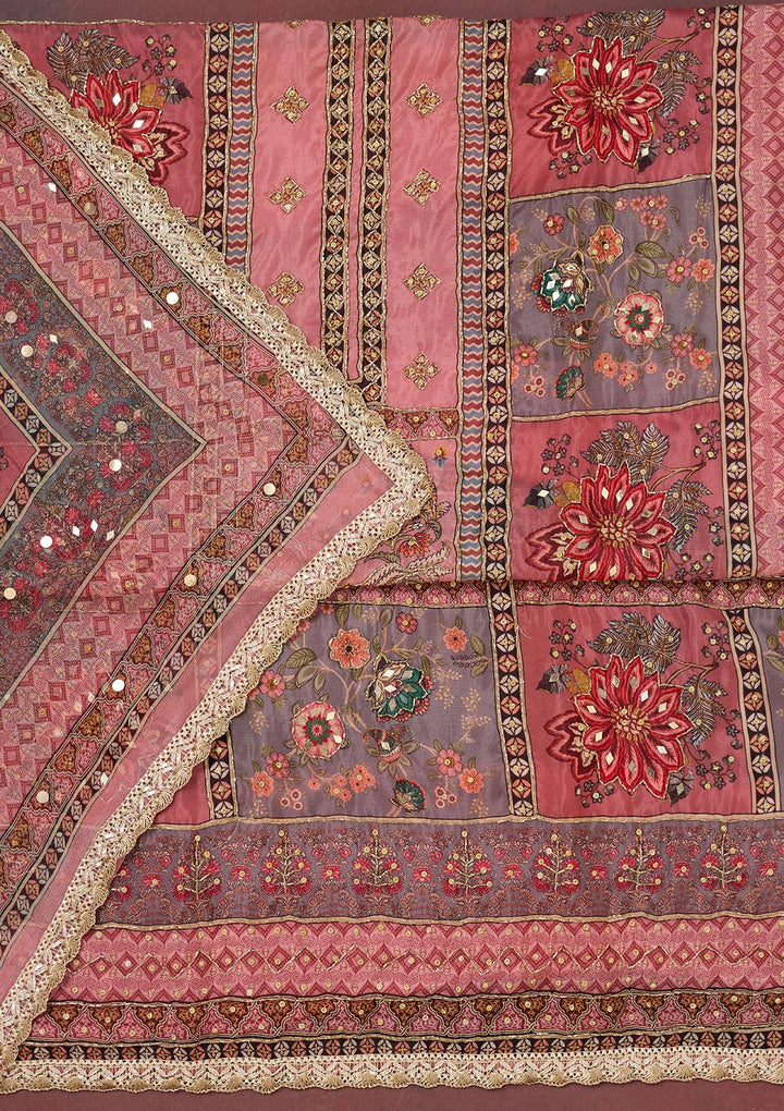 Onion Pink Cutdana Semi Crepe Unstitched Salwar Suit