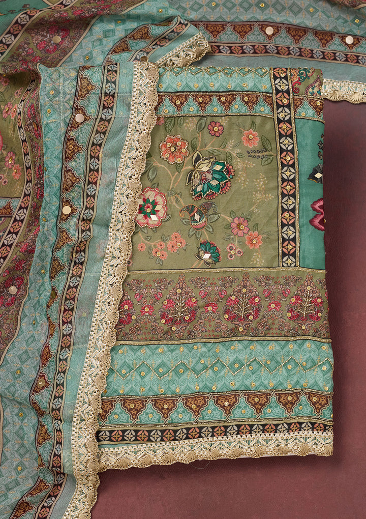 Sea Green Cutdana Semi Crepe Unstitched Salwar Suit