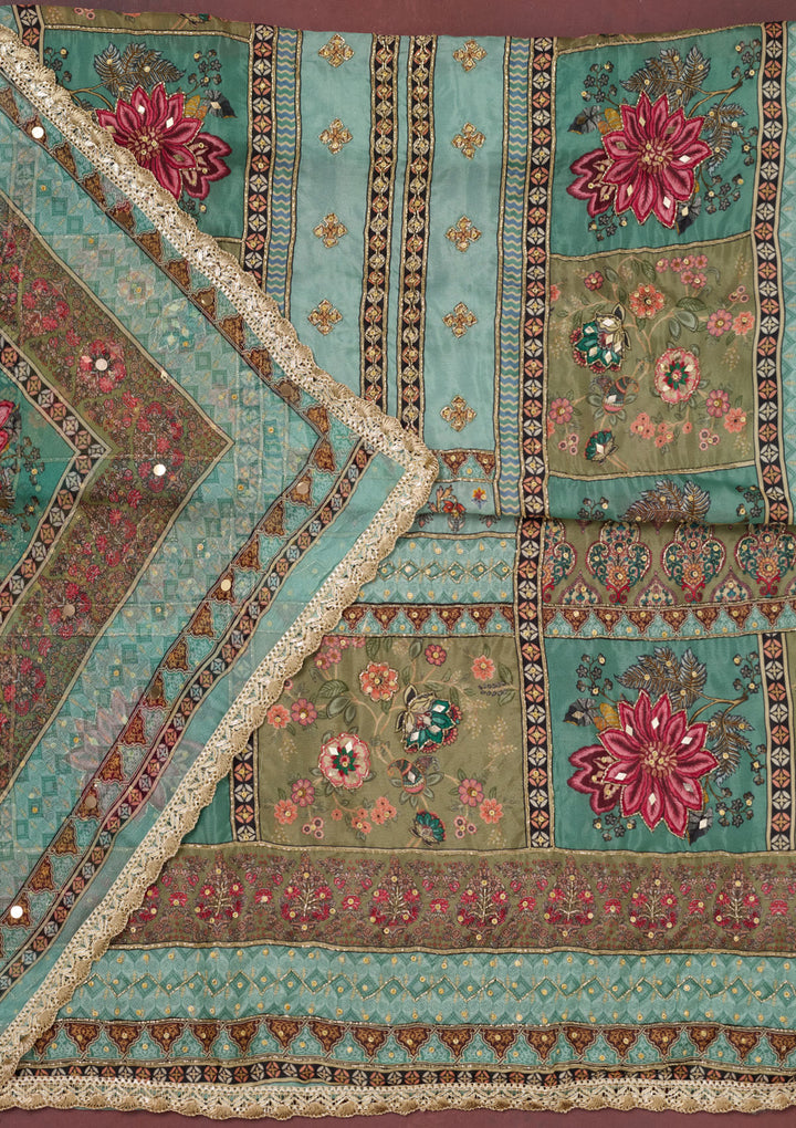 Sea Green Cutdana Semi Crepe Unstitched Salwar Suit