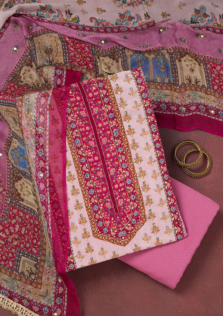 Onion Pink Cutdana Semi Crepe Unstitched Salwar Suit