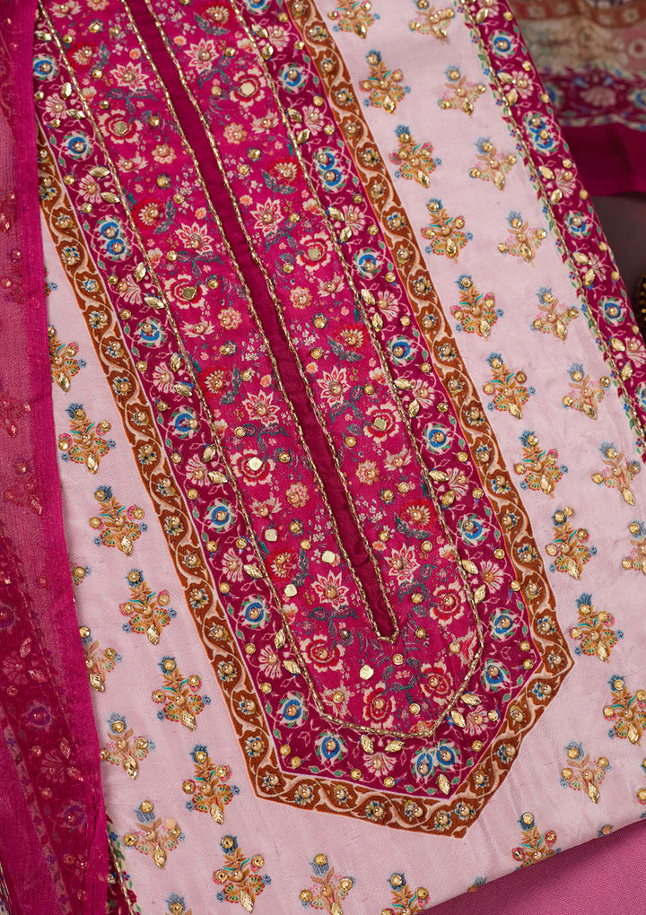Onion Pink Cutdana Semi Crepe Unstitched Salwar Suit