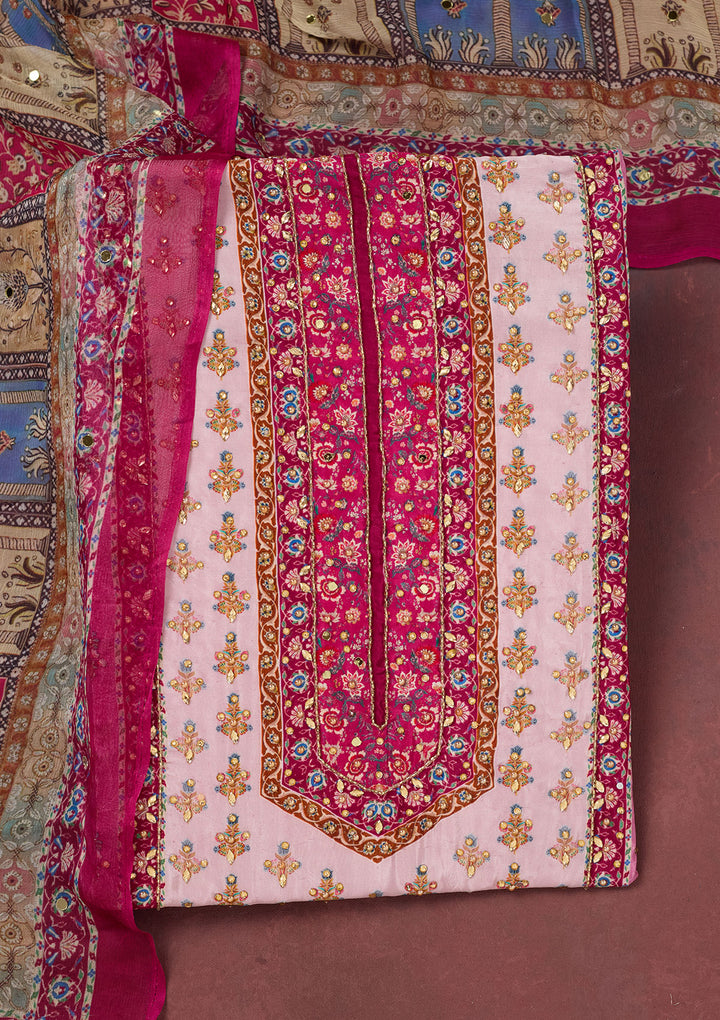 Onion Pink Cutdana Semi Crepe Unstitched Salwar Suit