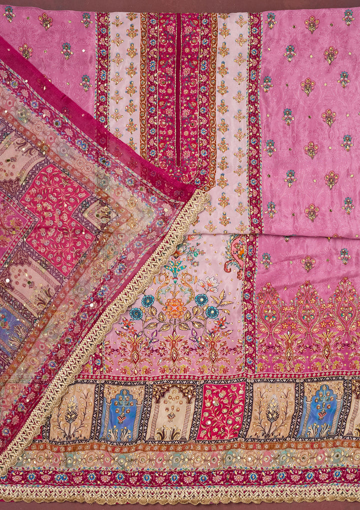 Onion Pink Cutdana Semi Crepe Unstitched Salwar Suit