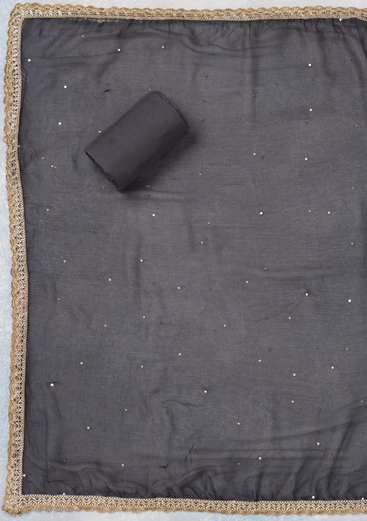 Grey Cutdana Semi Crepe Unstitched Salwar Suit