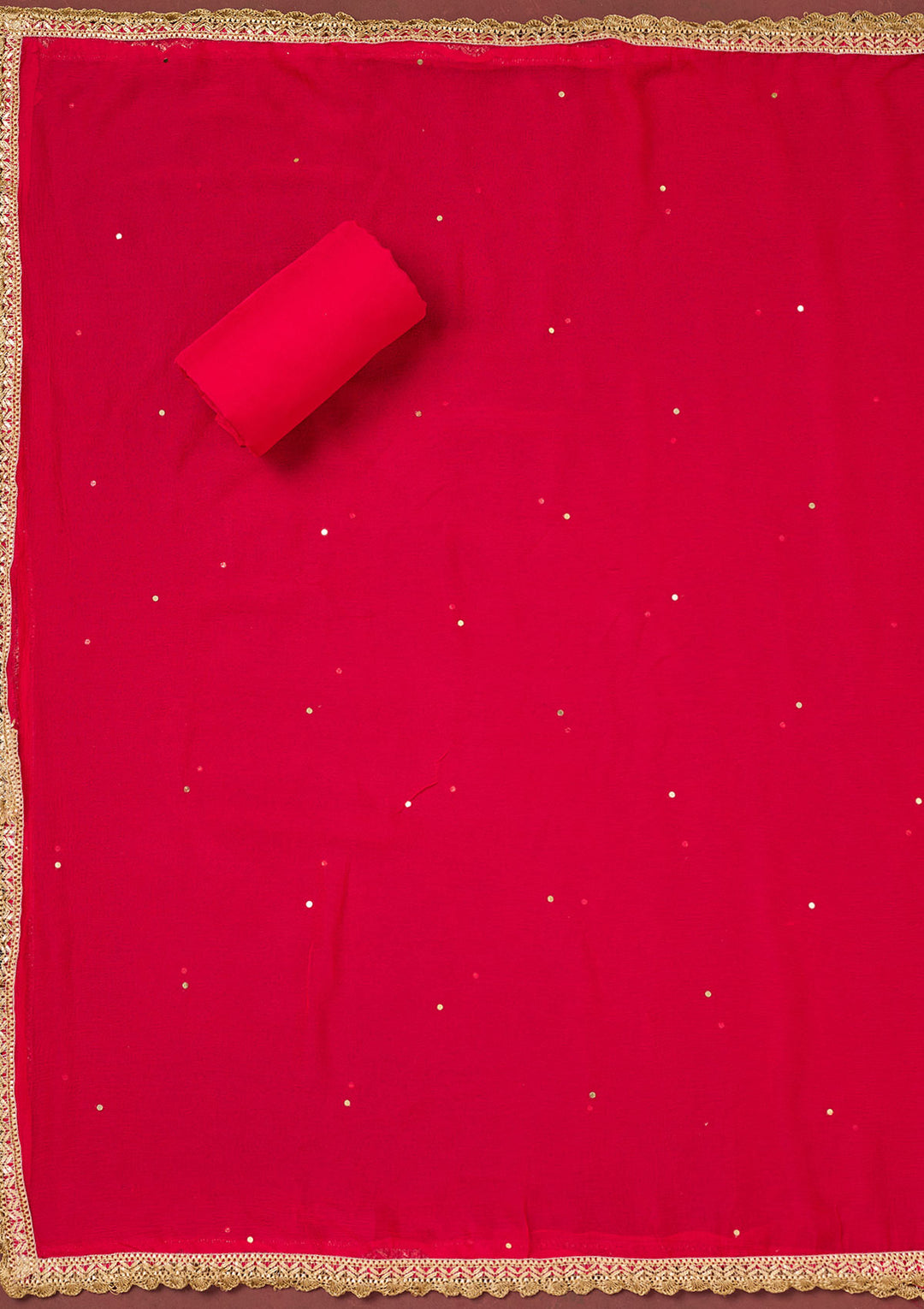 Rani Pink Cutdana Semi Crepe Unstitched Salwar Suit