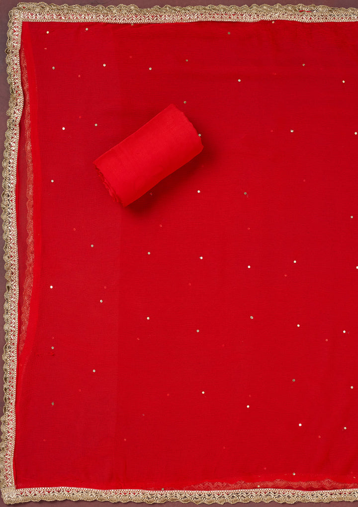 Red Cutdana Semi Crepe Unstitched Salwar Suit