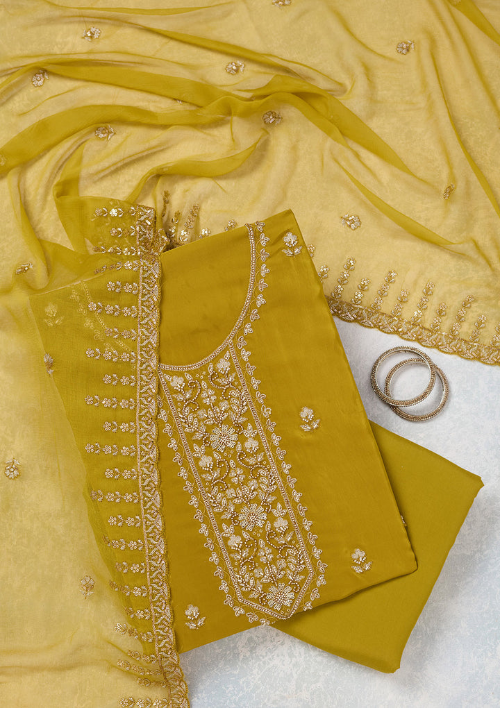 Mehendi Threadwork Semi Crepe Unstitched Salwar Suit
