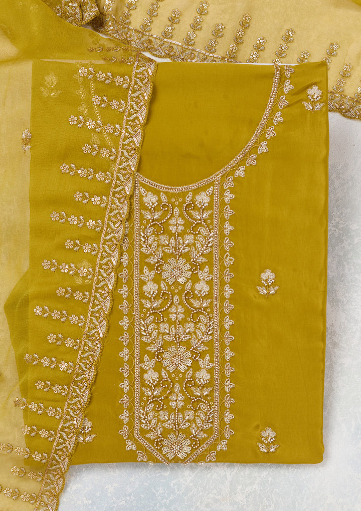 Mehendi Threadwork Semi Crepe Unstitched Salwar Suit