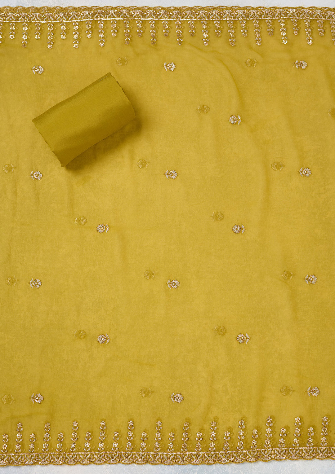 Mehendi Threadwork Semi Crepe Unstitched Salwar Suit