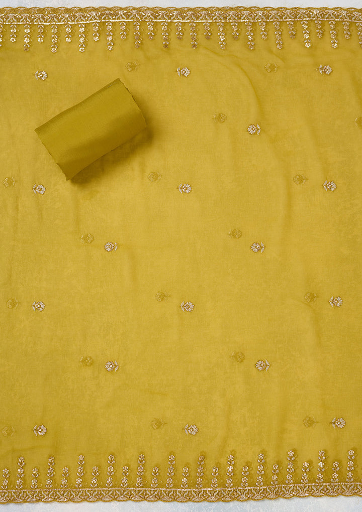 Mehendi Threadwork Semi Crepe Unstitched Salwar Suit