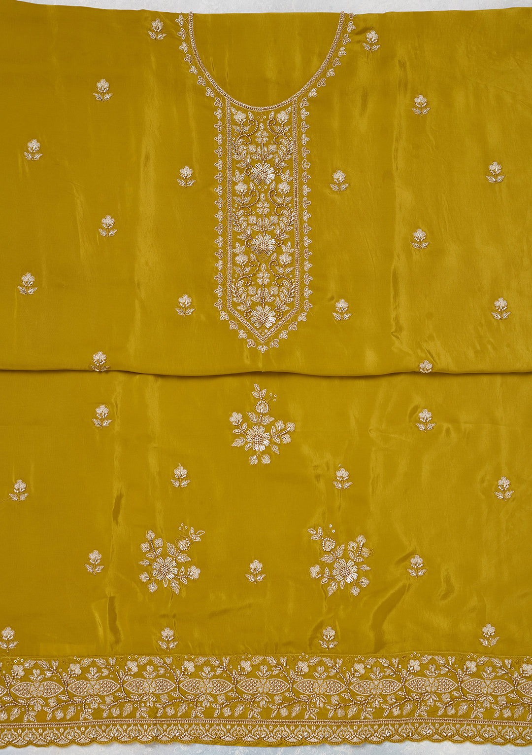 Mehendi Threadwork Semi Crepe Unstitched Salwar Suit