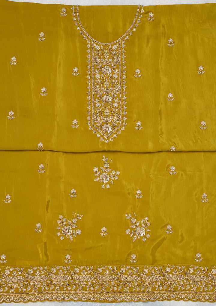 Mehendi Threadwork Semi Crepe Unstitched Salwar Suit