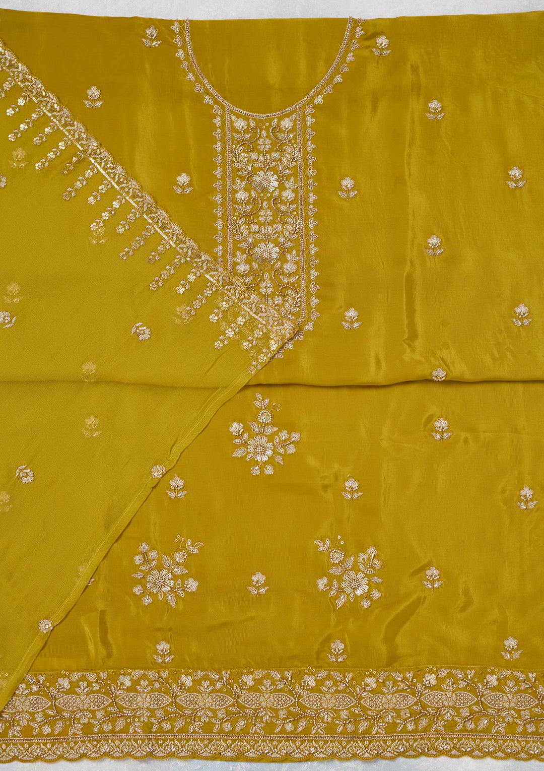 Mehendi Threadwork Semi Crepe Unstitched Salwar Suit