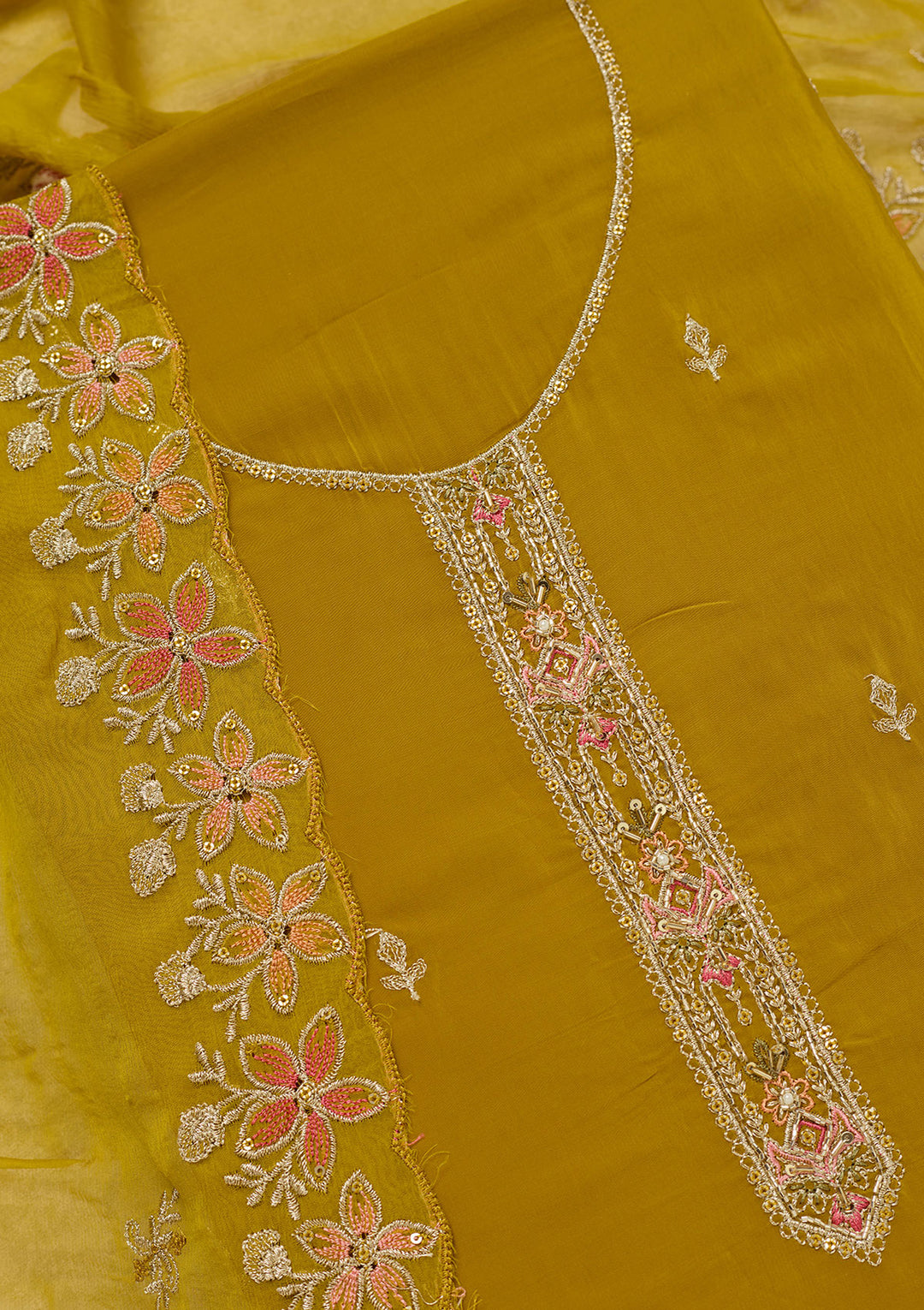 Mehendi Threadwork Semi Crepe Unstitched Salwar Suit