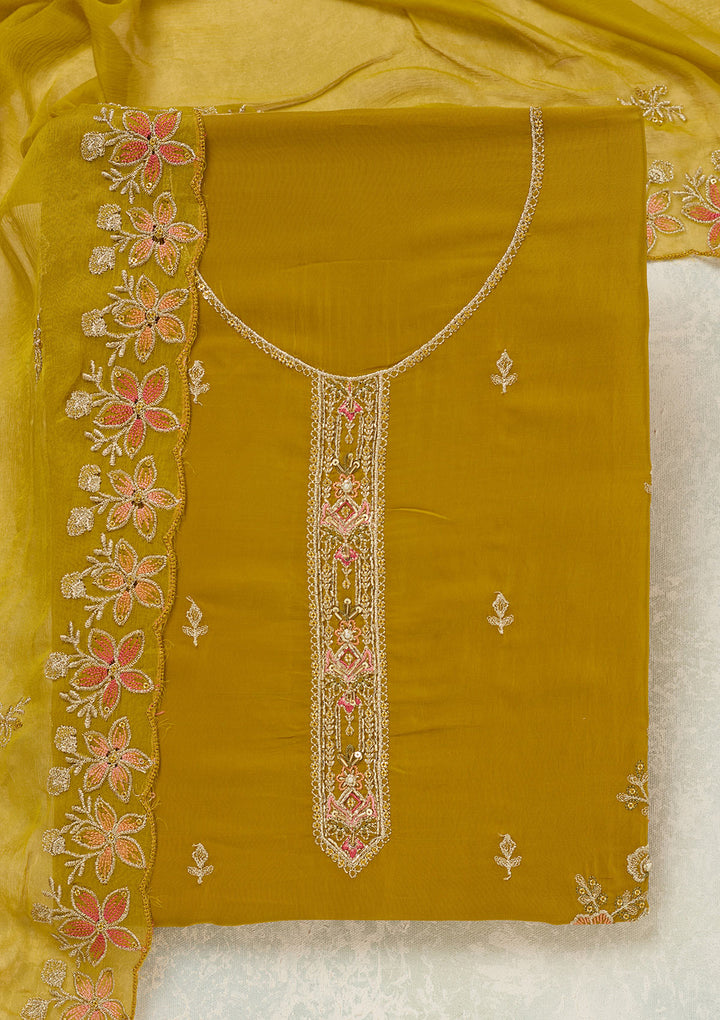 Mehendi Threadwork Semi Crepe Unstitched Salwar Suit