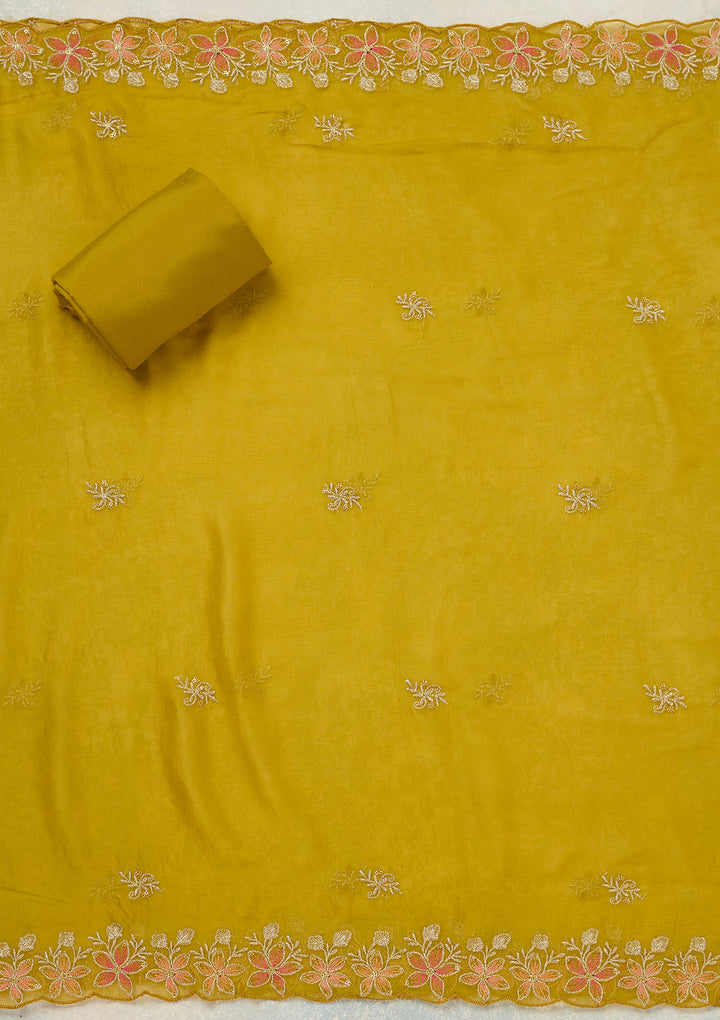 Mehendi Threadwork Semi Crepe Unstitched Salwar Suit