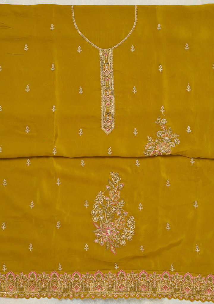 Mehendi Threadwork Semi Crepe Unstitched Salwar Suit