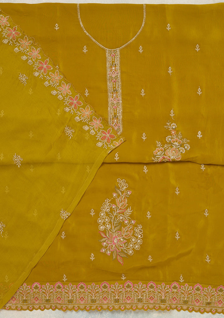 Mehendi Threadwork Semi Crepe Unstitched Salwar Suit