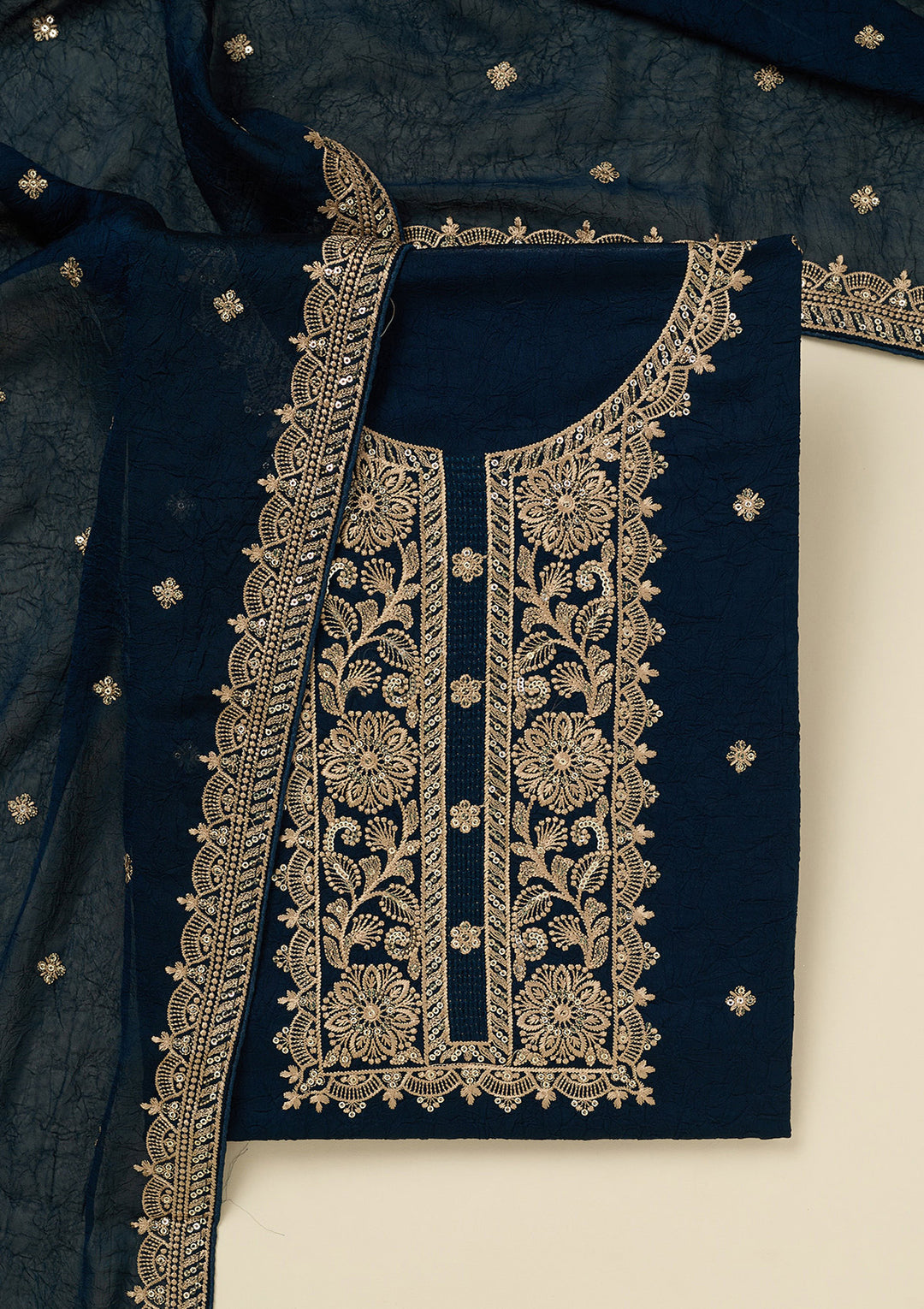 Navy Blue Threadwork Georgette Unstitched Salwar Suit