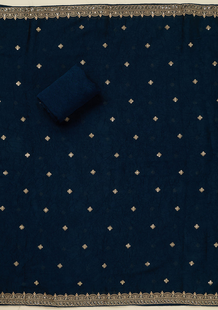 Navy Blue Threadwork Georgette Unstitched Salwar Suit