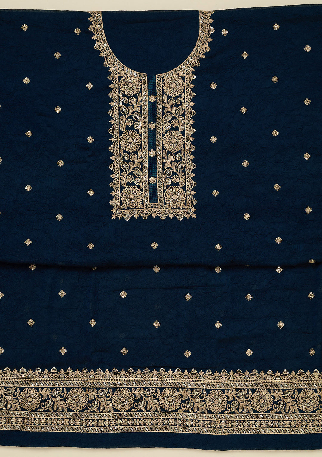 Navy Blue Threadwork Georgette Unstitched Salwar Suit