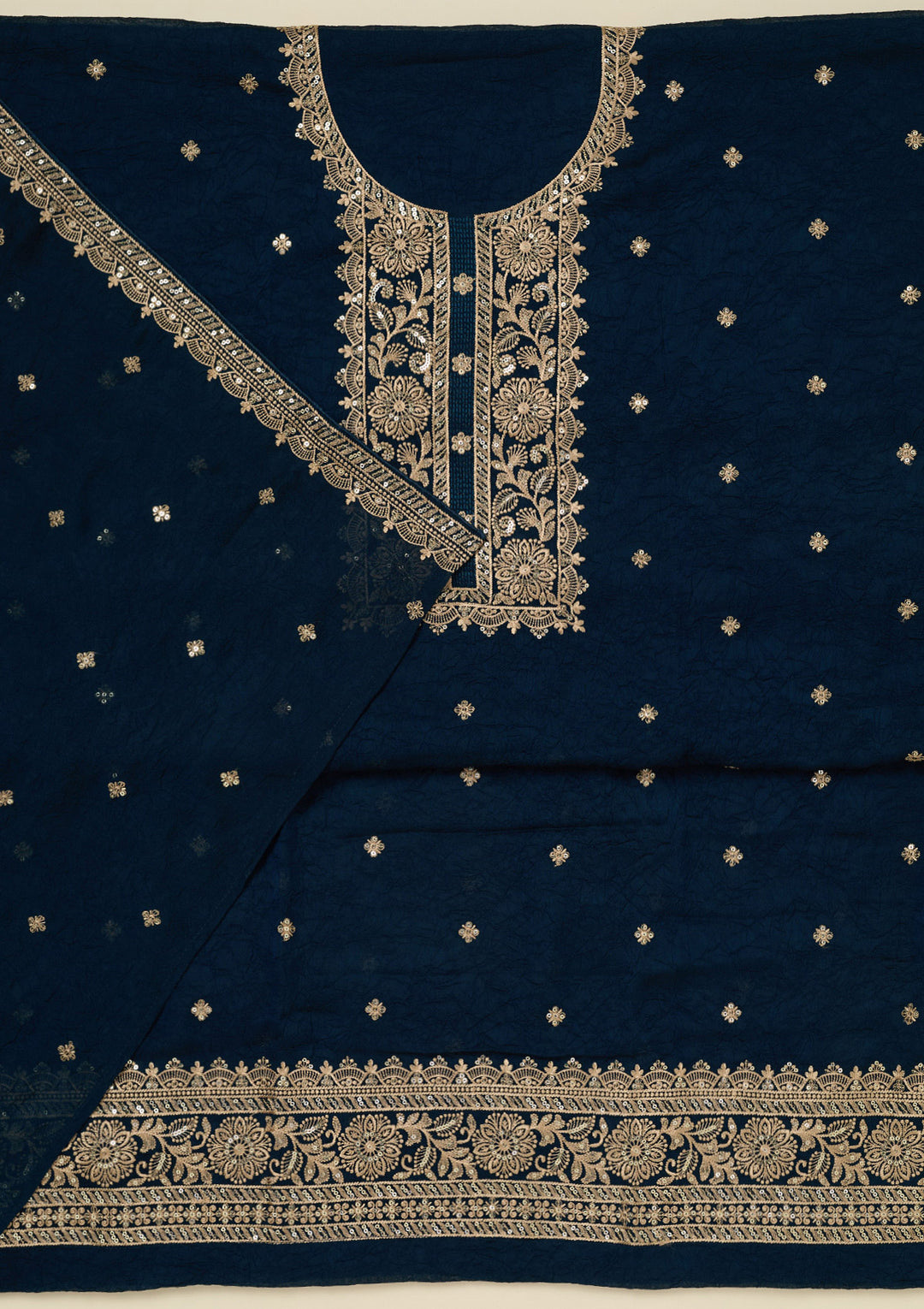 Navy Blue Threadwork Georgette Unstitched Salwar Suit