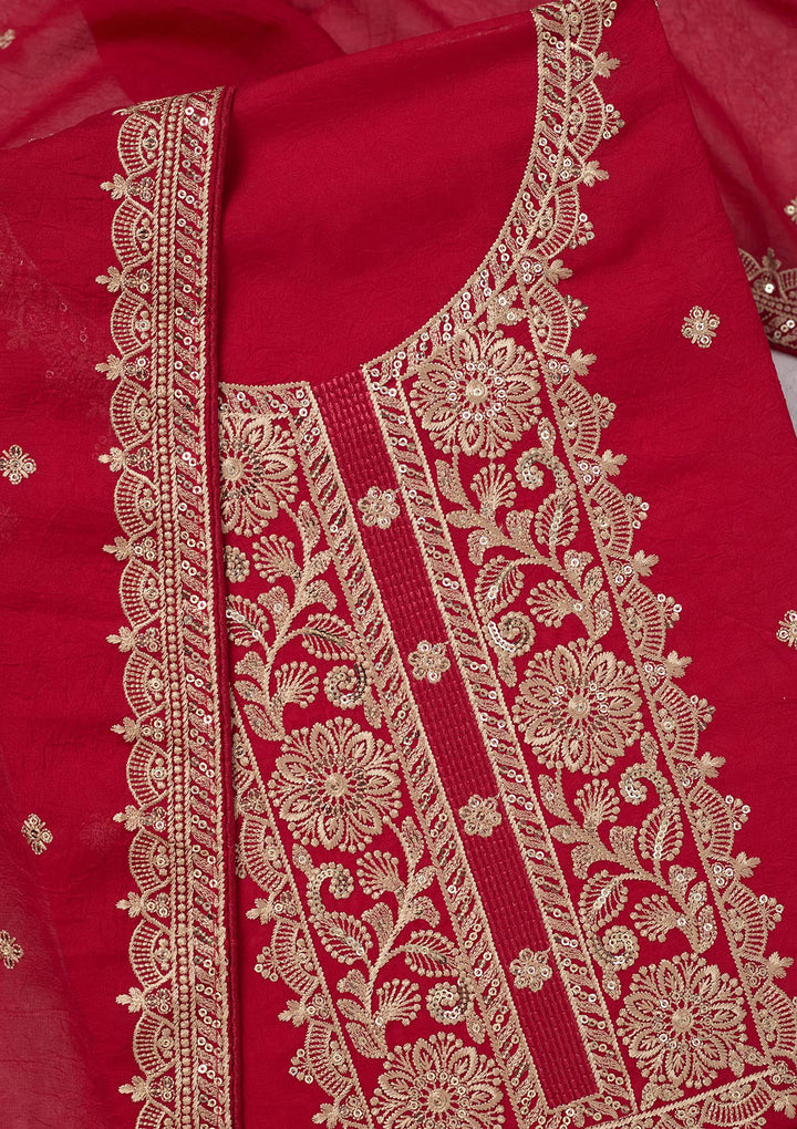 Rani Pink Threadwork Georgette Unstitched Salwar Suit