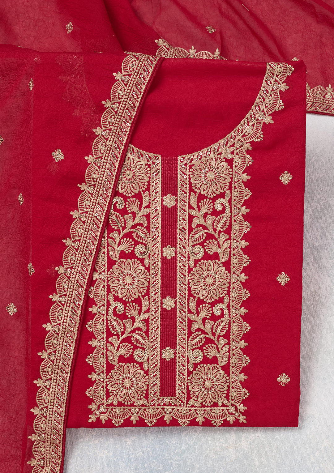 Rani Pink Threadwork Georgette Unstitched Salwar Suit