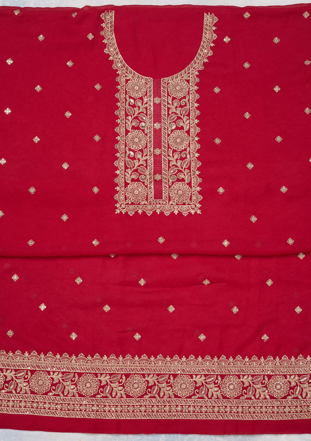 Rani Pink Threadwork Georgette Unstitched Salwar Suit