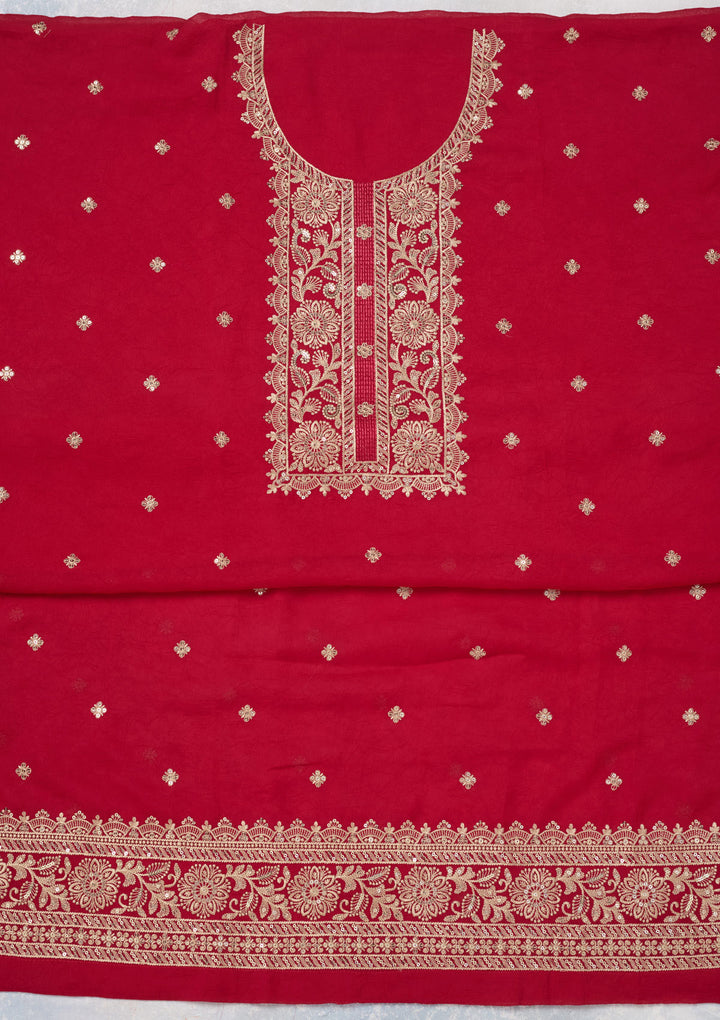 Rani Pink Threadwork Georgette Unstitched Salwar Suit