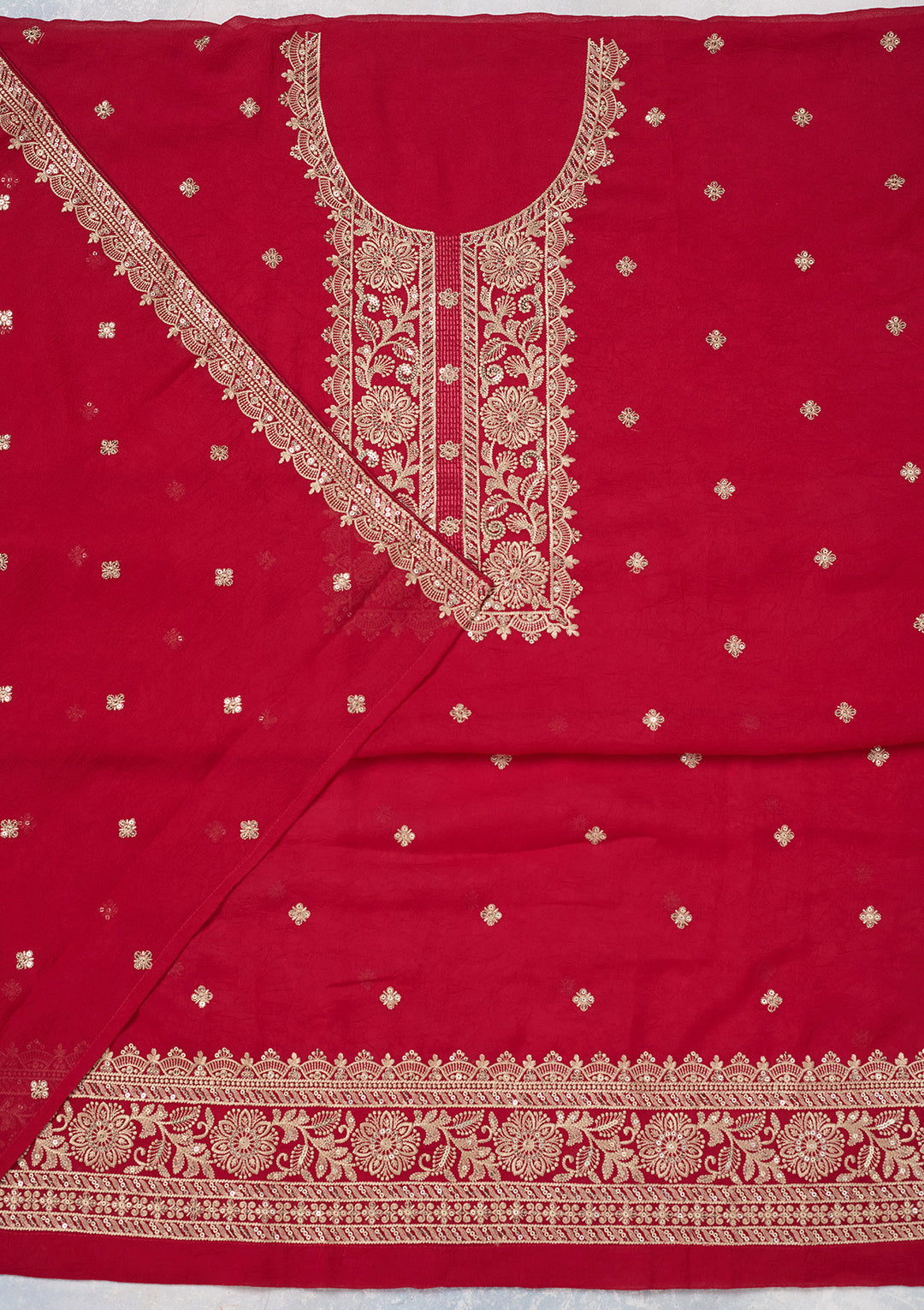Rani Pink Threadwork Georgette Unstitched Salwar Suit