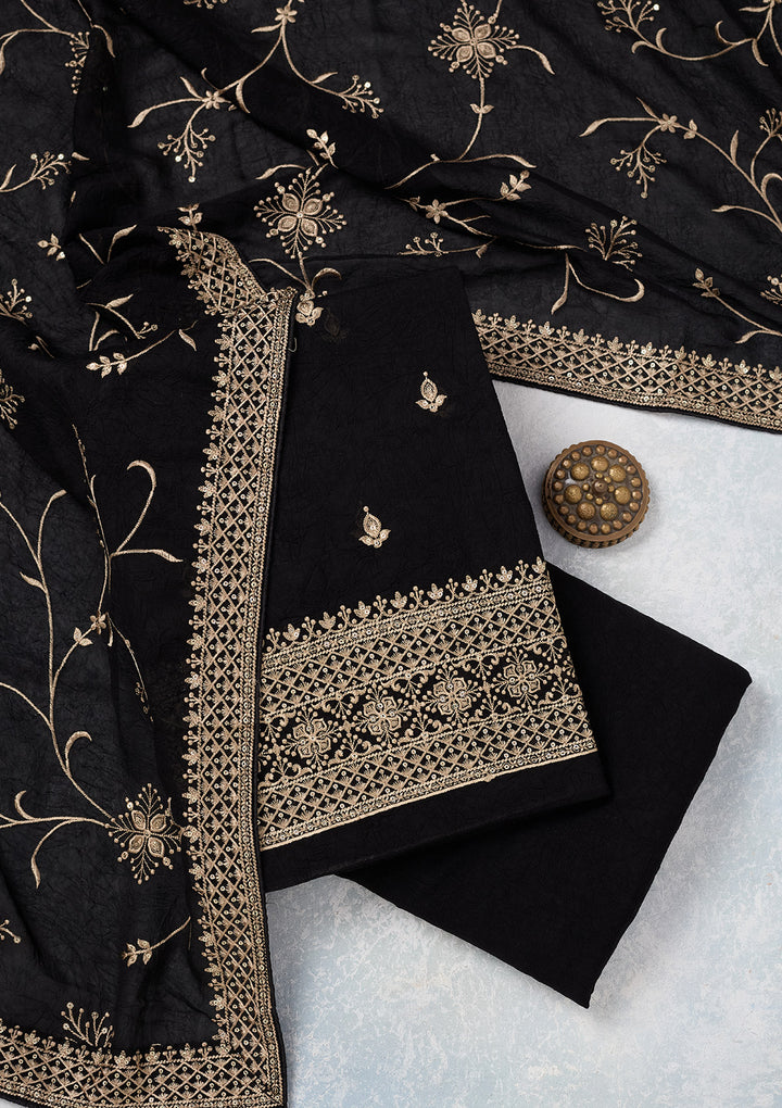 Black Threadwork Georgette Unstitched Salwar Suit