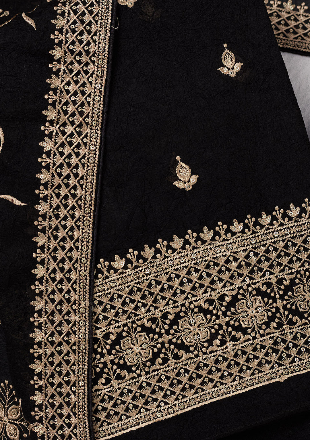 Black Threadwork Georgette Unstitched Salwar Suit