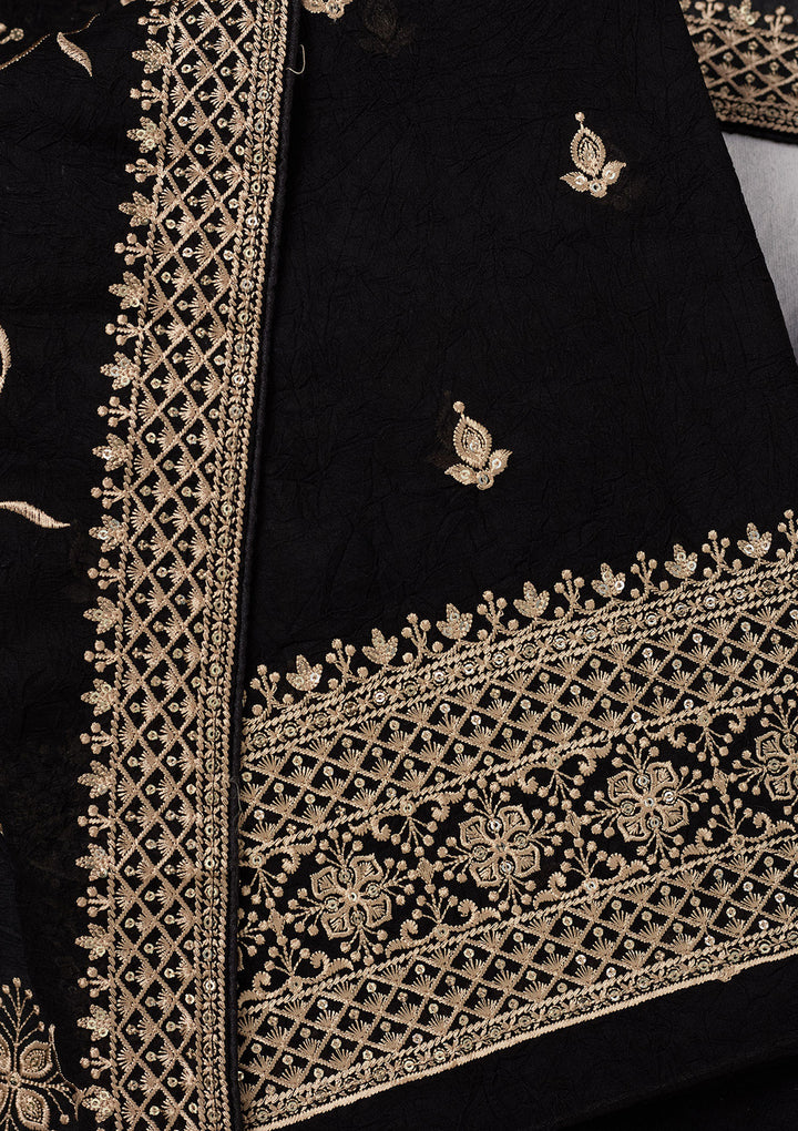 Black Threadwork Georgette Unstitched Salwar Suit