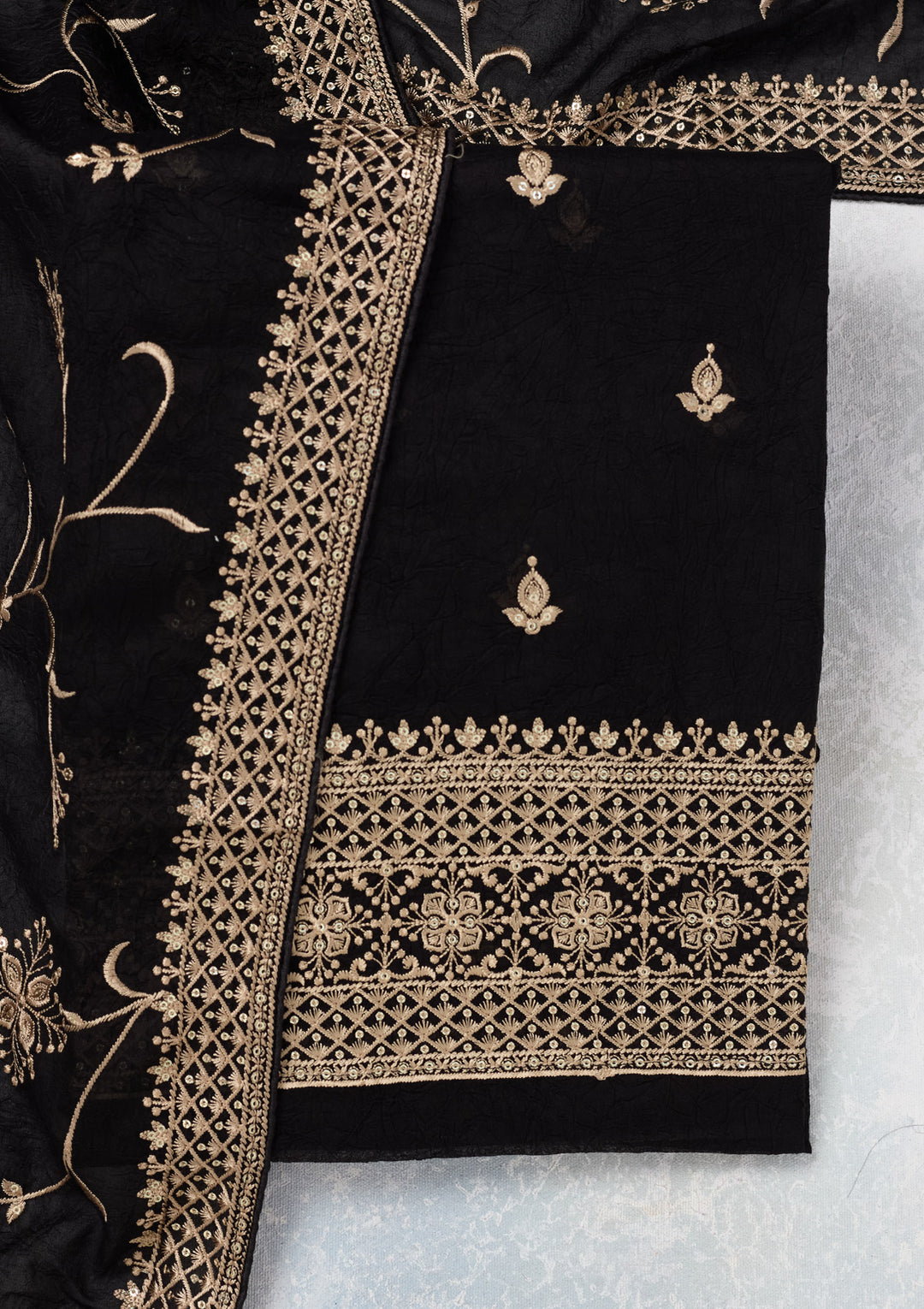 Black Threadwork Georgette Unstitched Salwar Suit