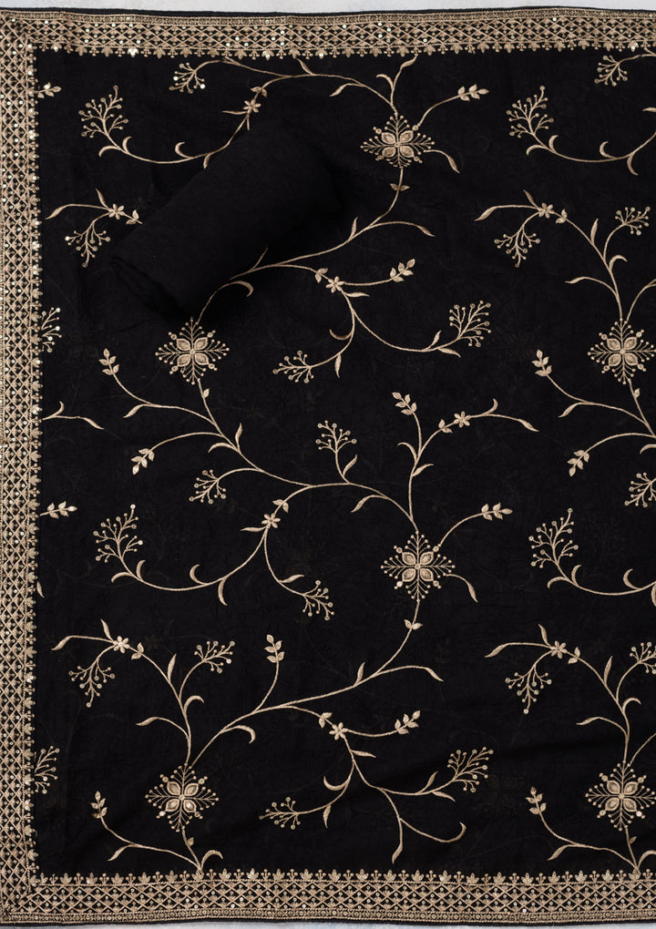 Black Threadwork Georgette Unstitched Salwar Suit