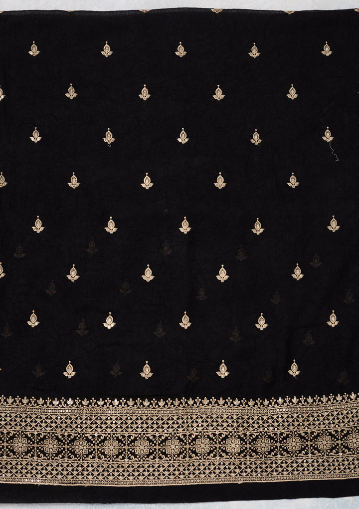 Black Threadwork Georgette Unstitched Salwar Suit