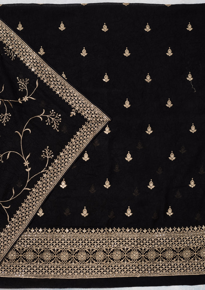 Black Threadwork Georgette Unstitched Salwar Suit