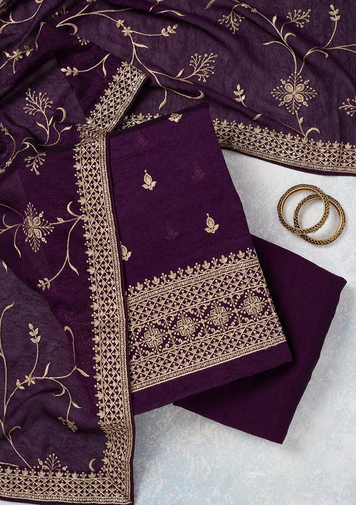 Purple Threadwork Georgette Unstitched Salwar Suit