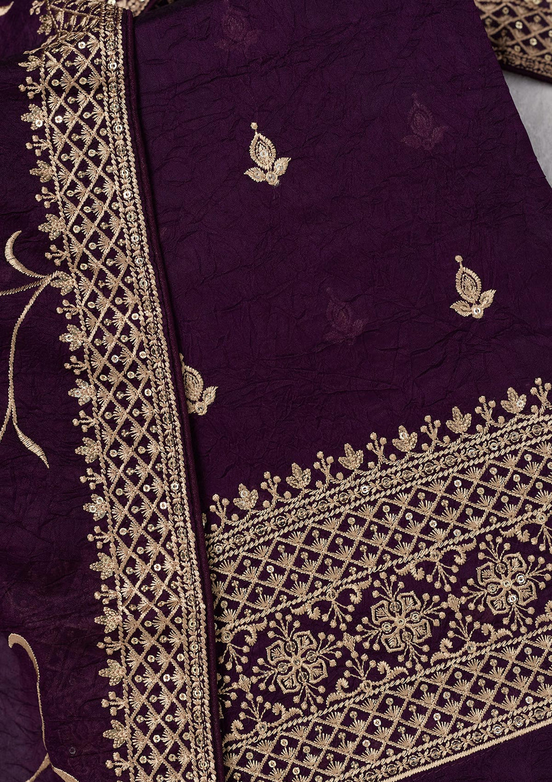 Purple Threadwork Georgette Unstitched Salwar Suit