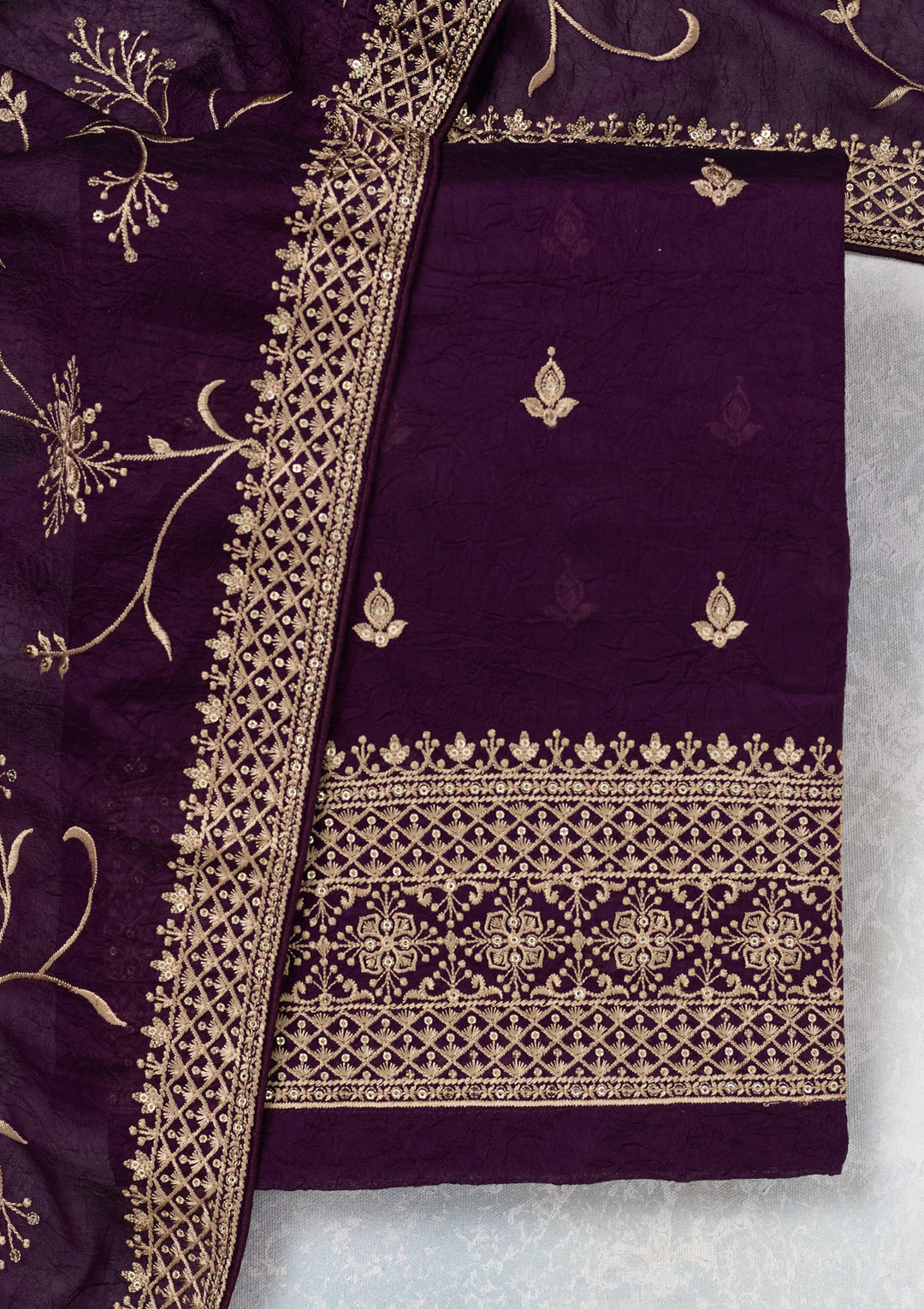 Purple Threadwork Georgette Unstitched Salwar Suit