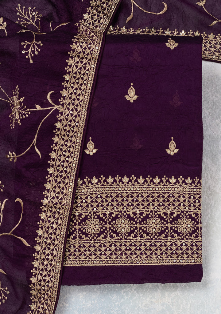 Purple Threadwork Georgette Unstitched Salwar Suit