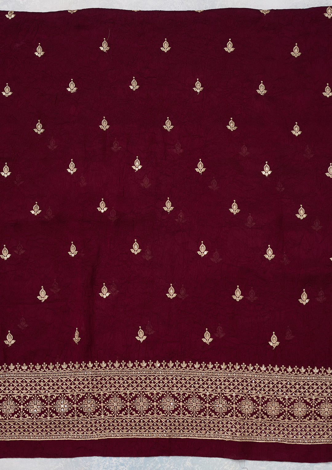 Wine Threadwork Georgette Unstitched Salwar Suit