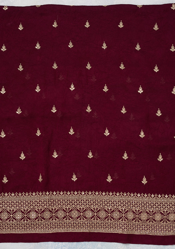 Wine Threadwork Georgette Unstitched Salwar Suit