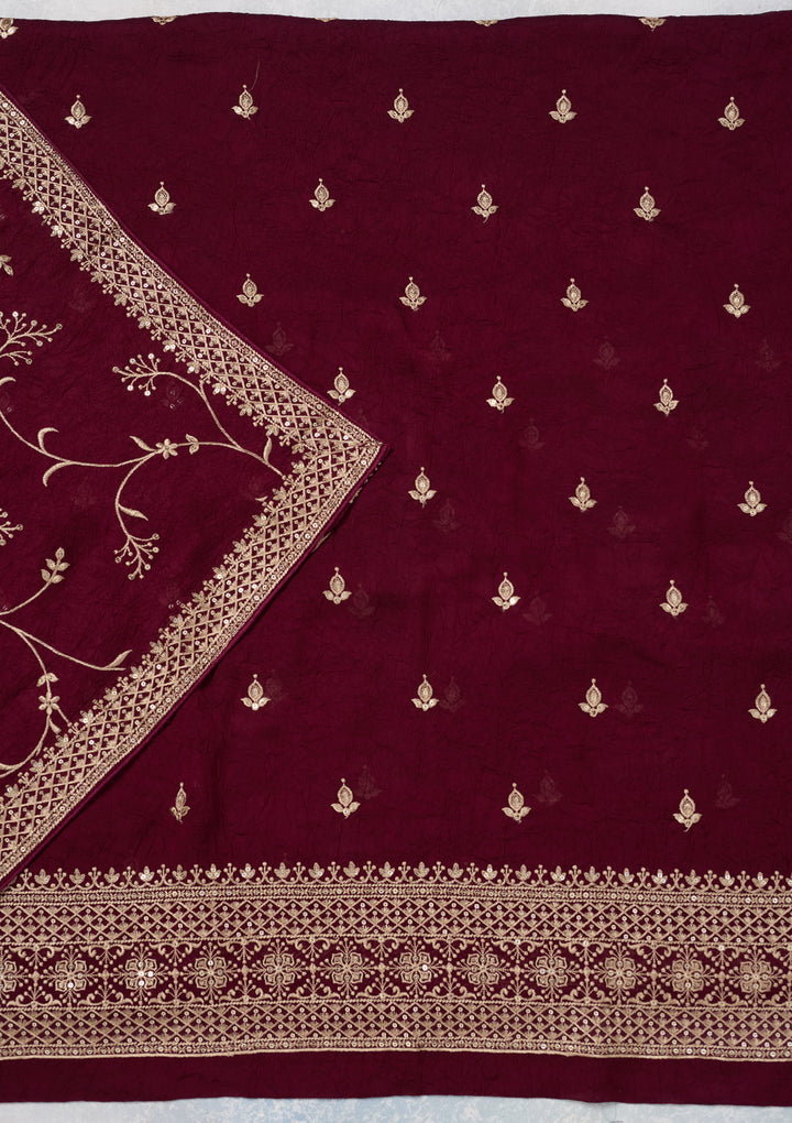 Wine Threadwork Georgette Unstitched Salwar Suit