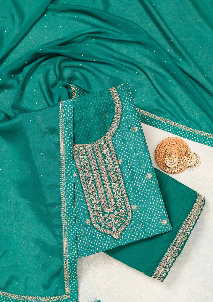 Rama Green Zariwork (Gold) Chinon Unstitched Salwar Suit