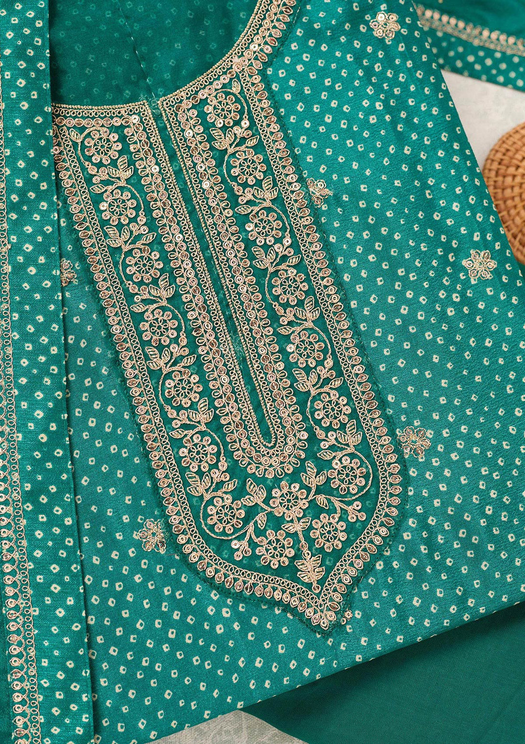 Rama Green Zariwork (Gold) Chinon Unstitched Salwar Suit