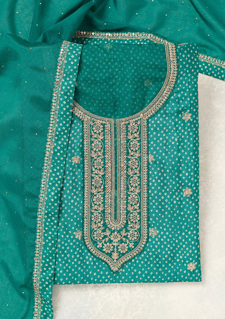 Rama Green Zariwork (Gold) Chinon Unstitched Salwar Suit